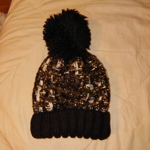 Stylish Black and Gold Kids Pom-Pom Beanie